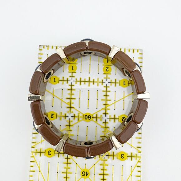 Vintage Brown Blue Gemstone Stretch Bangle Bracelet Retro Art Deco Style - Picture 2 of 8